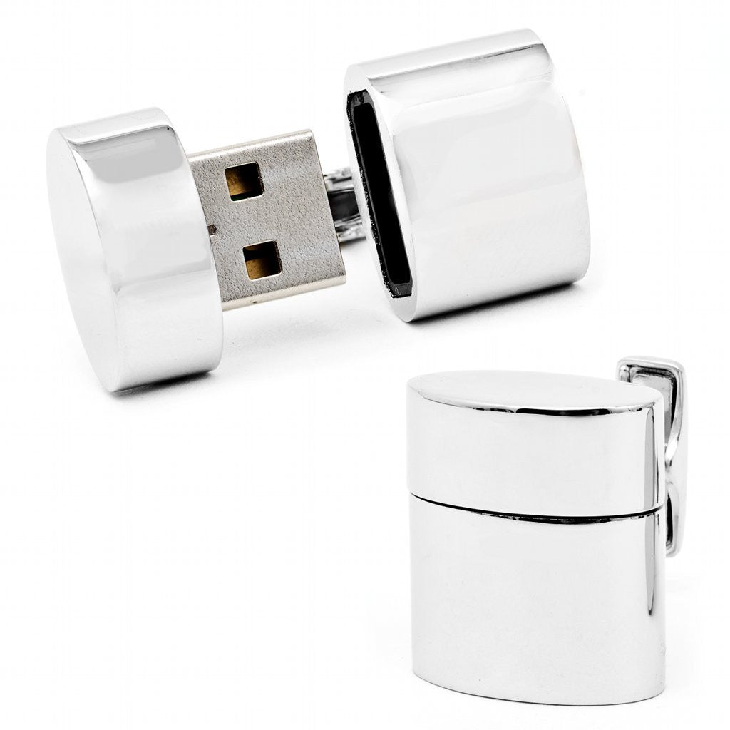 Polished Silver Oval WIFI and 2GB USB Combination Cufflinks, Gifts, Ravi Ratan, Art Urbane