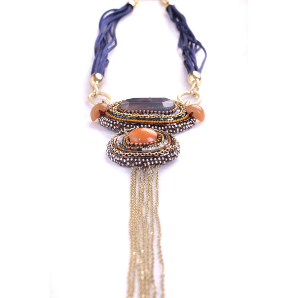 Oona 2-Pendant Fringe Long Statement Necklace, Jewelry, MerriaMBatara, Art Urbane