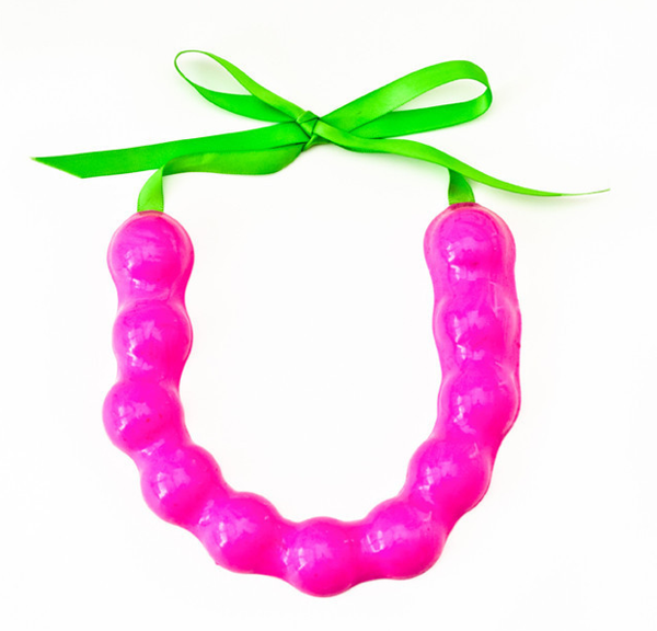 Curvature Necklace, pink, green ribbon, Jewelry, Lital Mendel, Art Urbane