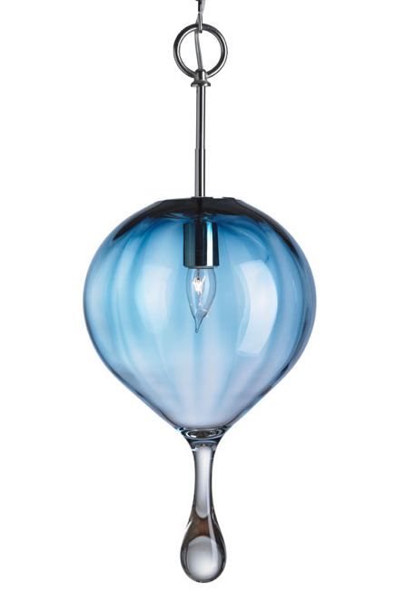 Steel Blue Sphere Droplet, Handblown Glass, Design, Moshe Bursuker, Art Urbane