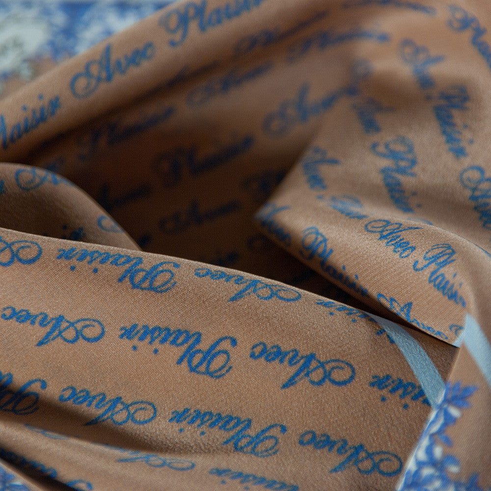 Silk Neck Scarf "Avec Plaisir", Nougat, Fashion, Zafran, Art Urbane