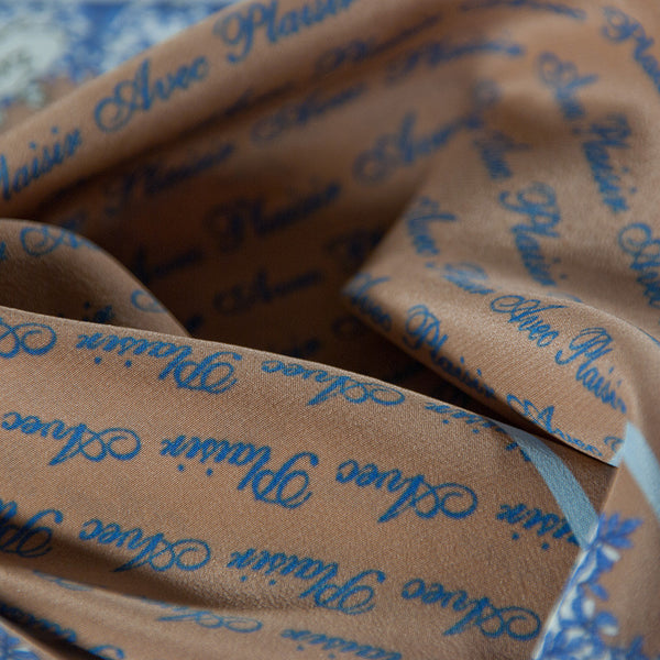 Silk Neck Scarf "Avec Plaisir", Nougat, Fashion, Zafran, Art Urbane