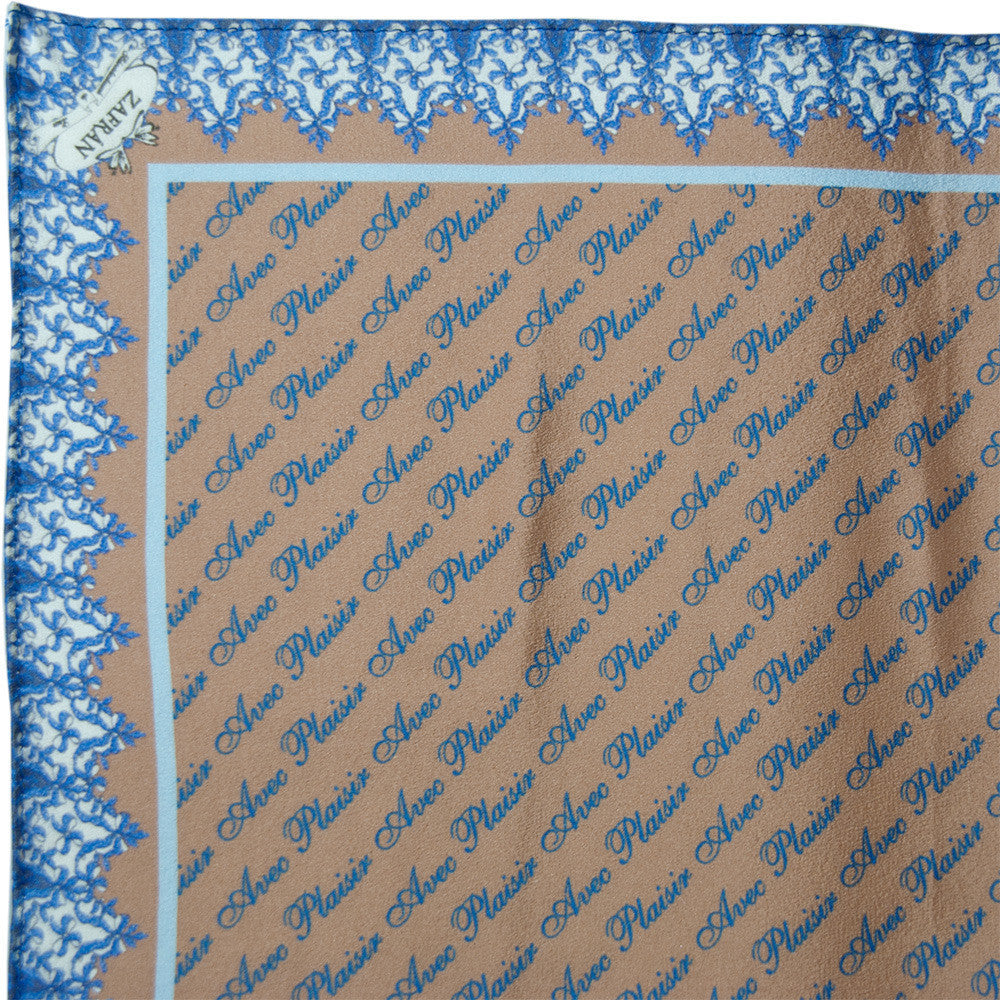 Silk Neck Scarf "Avec Plaisir", Nougat, Fashion, Zafran, Art Urbane