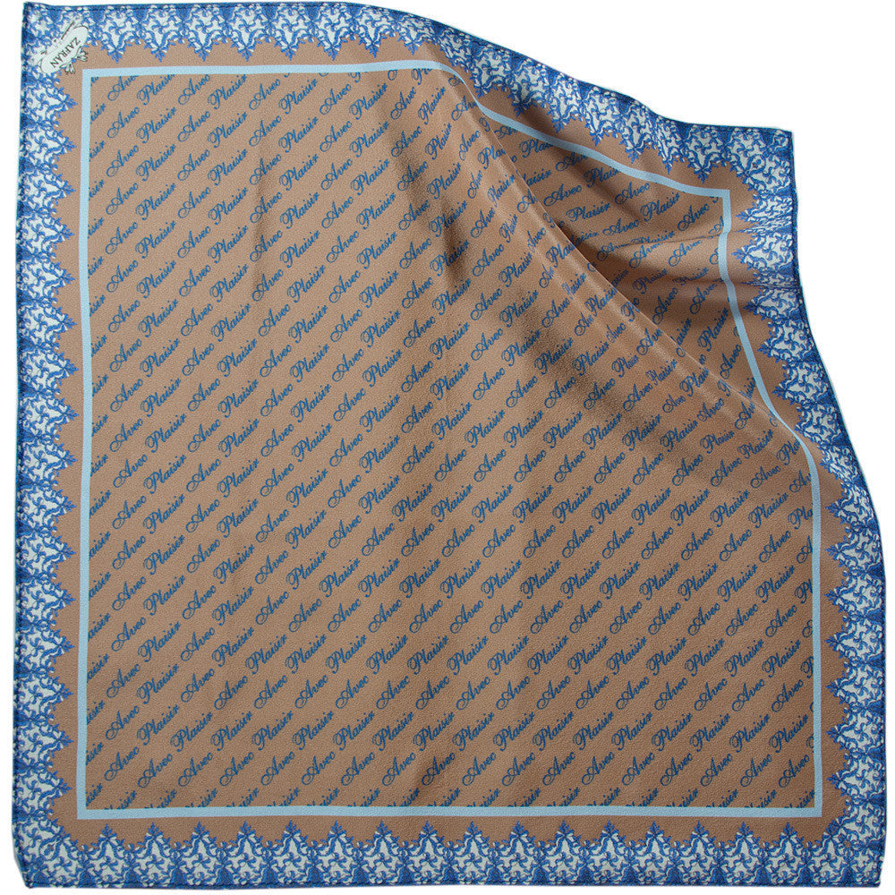 Silk Neck Scarf "Avec Plaisir", Nougat, Fashion, Zafran, Art Urbane