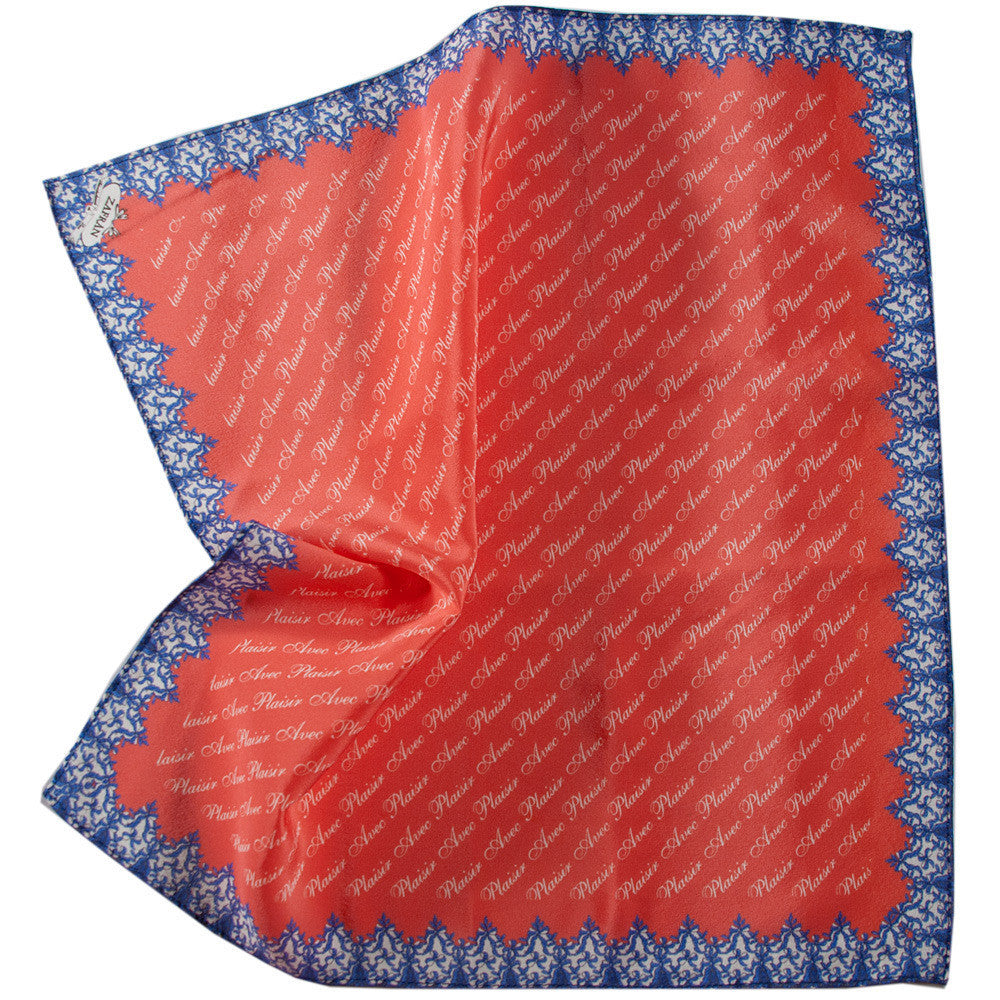 Silk Neck Scarf "Avec Plaisir", Red, Fashion, Zafran, Art Urbane
