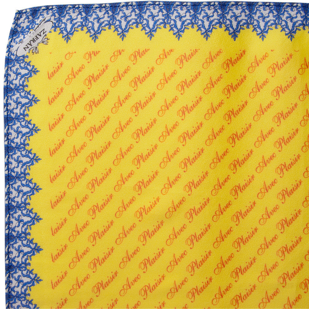 Silk Neck Scarf "Non, Je Ne Regrette Rien", Yellow, Fashion, Zafran, Art Urbane