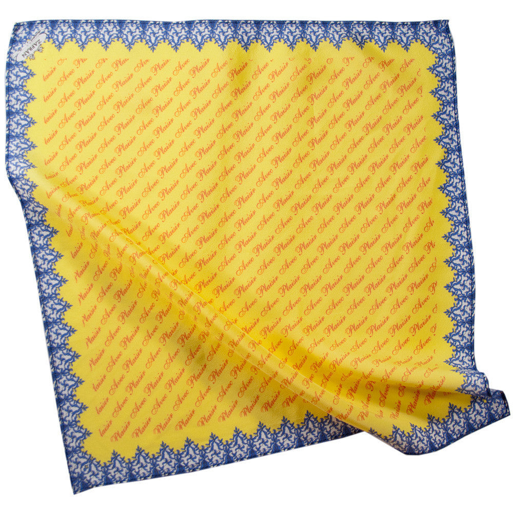 Silk Neck Scarf "Non, Je Ne Regrette Rien", Yellow, Fashion, Zafran, Art Urbane