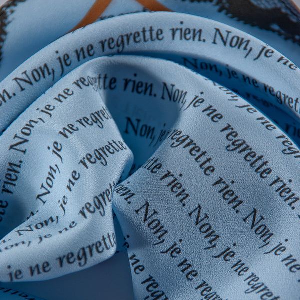 Silk Neck Scarf "Non, Je Ne Regrette Rien", Dusk Blue, Fashion, Zafran, Art Urbane