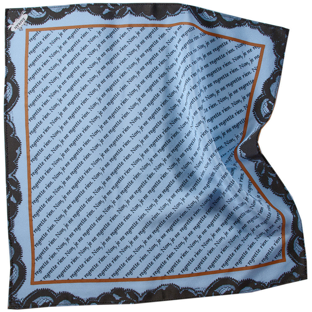 Silk Neck Scarf "Non, Je Ne Regrette Rien", Dusk Blue, Fashion, Zafran, Art Urbane