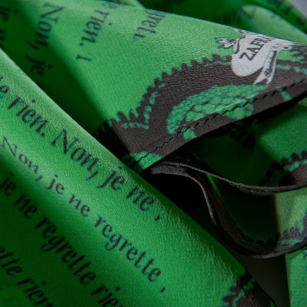 Silk Neck Scarf "Non, Je Ne Regrette Rien", Emerald, Fashion, Zafran, Art Urbane