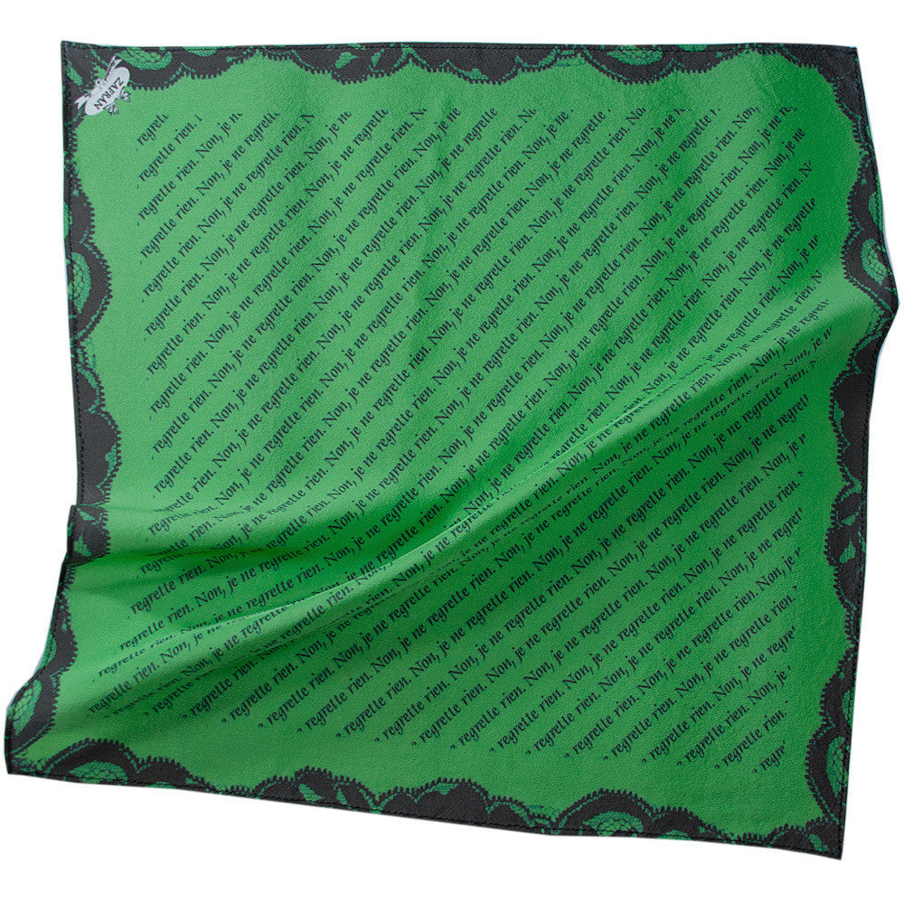 Silk Neck Scarf "Non, Je Ne Regrette Rien", Emerald, Fashion, Zafran, Art Urbane