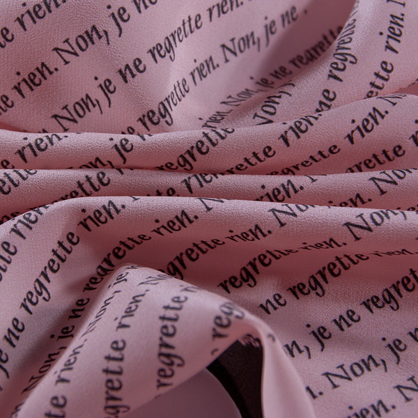 Silk Neck Scarf "Non, Je Ne Regrette Rien", Pale Pink, Fashion, Zafran, Art Urbane