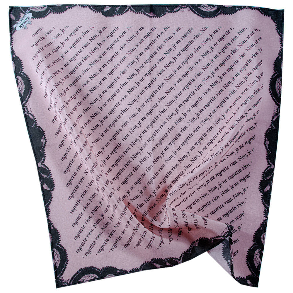 Silk Neck Scarf "Non, Je Ne Regrette Rien", Pale Pink, Fashion, Zafran, Art Urbane