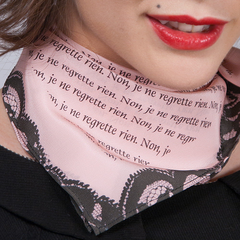 Silk Neck Scarf "Non, Je Ne Regrette Rien", Pale Pink, Fashion, Zafran, Art Urbane