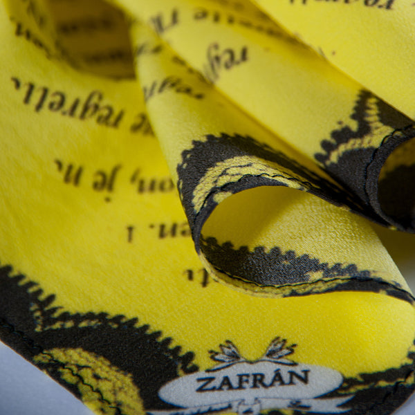Silk Neck Scarf "Non, Je Ne Regrette Rien", yellow, Fashion, Zafran, Art Urbane