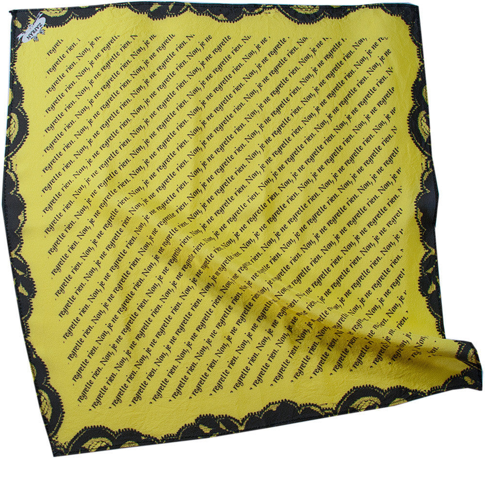 Silk Neck Scarf "Non, Je Ne Regrette Rien", yellow, Fashion, Zafran, Art Urbane