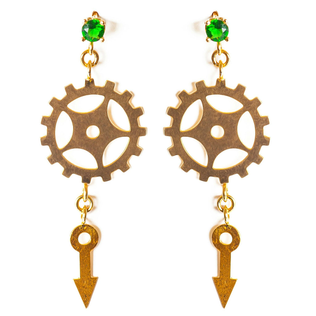 Delicate Dangle Clock Parts Earrings In Gold, Jewelry, Hila Binyamin, Art Urbane