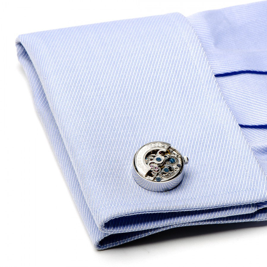 Stainless Steel Silver Kinetic Watch Movement Cufflinks, Fashion, Penny Black 40, Art Urbane