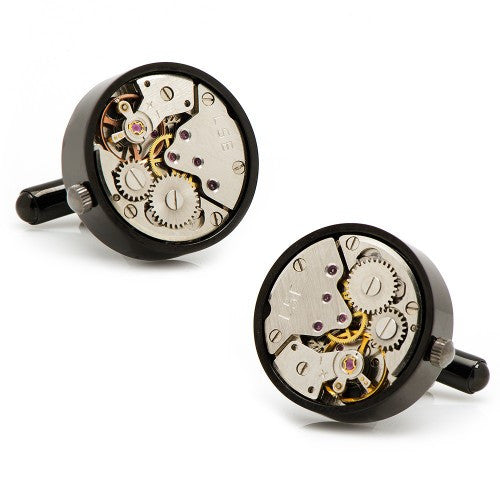 Limited Edition Black Steel Watch Movement Cufflinks, Fashion, Penny Black 40, Art Urbane