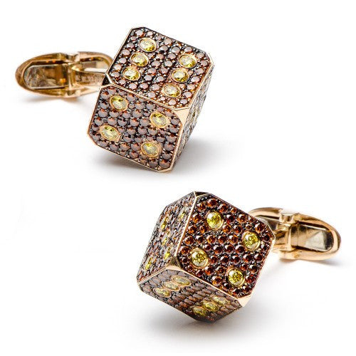 Cognac & Canary Diamond Dice Cufflinks, Fashion, Jacob & Co., Art Urbane