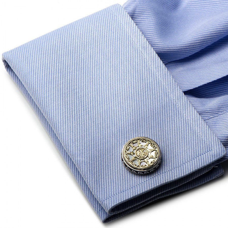 Konstantino Round Scroll & Mother of Pearl Stone Cufflinks, Fashion, Konstantino, Art Urbane
