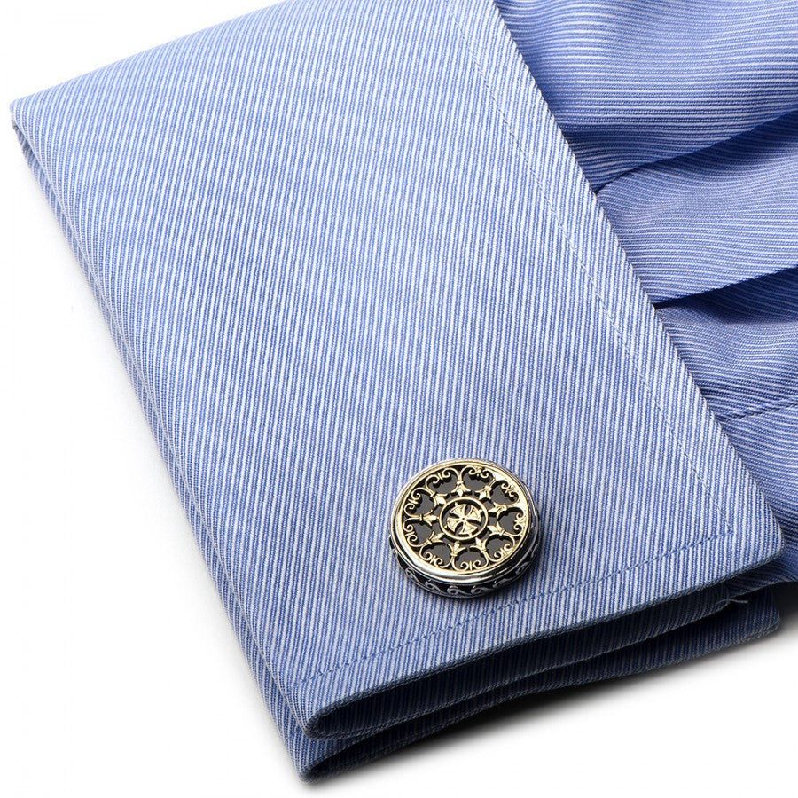 Konstantino Round Scroll with Onyx Stone Cufflinks, Fashion, Konstantino, Art Urbane