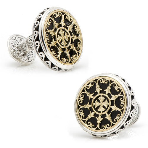 Konstantino Round Scroll with Onyx Stone Cufflinks, Fashion, Konstantino, Art Urbane
