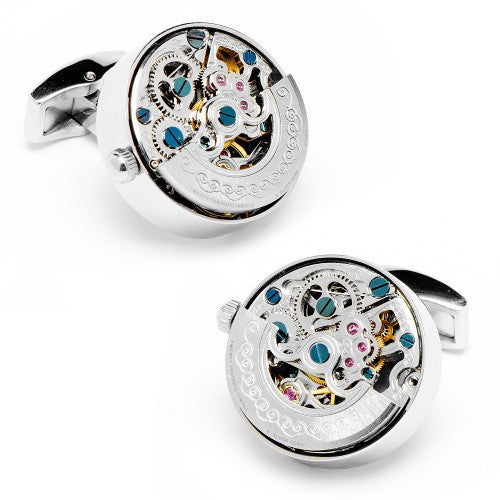 Stainless Steel Silver Kinetic Watch Movement Cufflinks, Fashion, Penny Black 40, Art Urbane