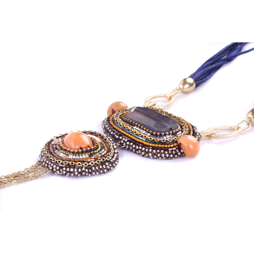 Oona 2-Pendant Fringe Long Statement Necklace, Jewelry, MerriaMBatara, Art Urbane