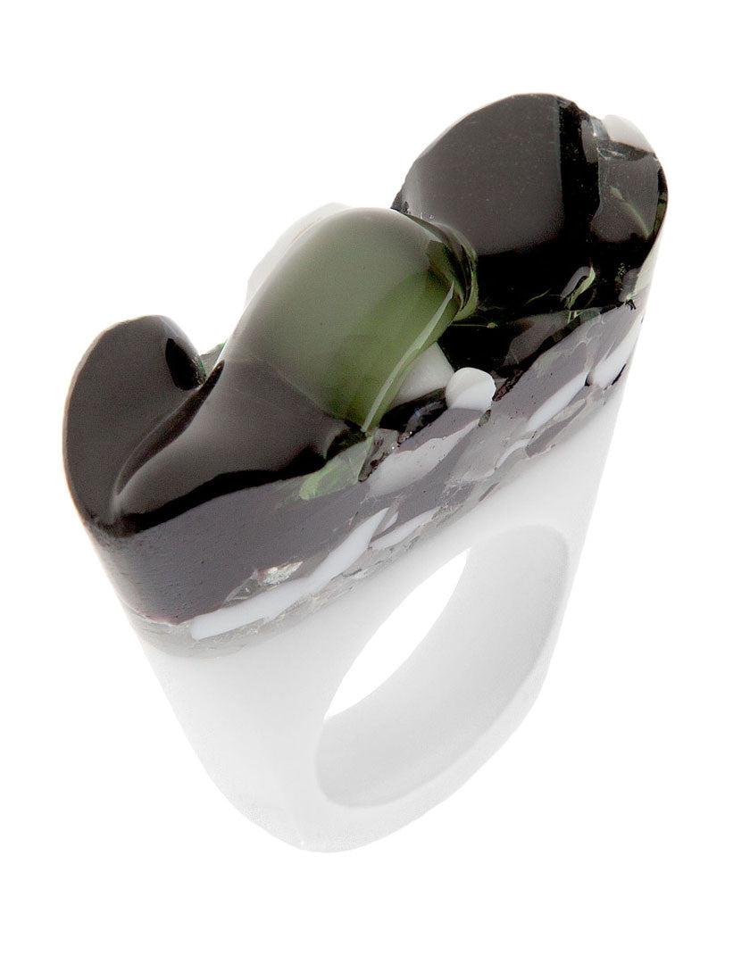 Murano Glass Ring, White Cholera - Art Urbane