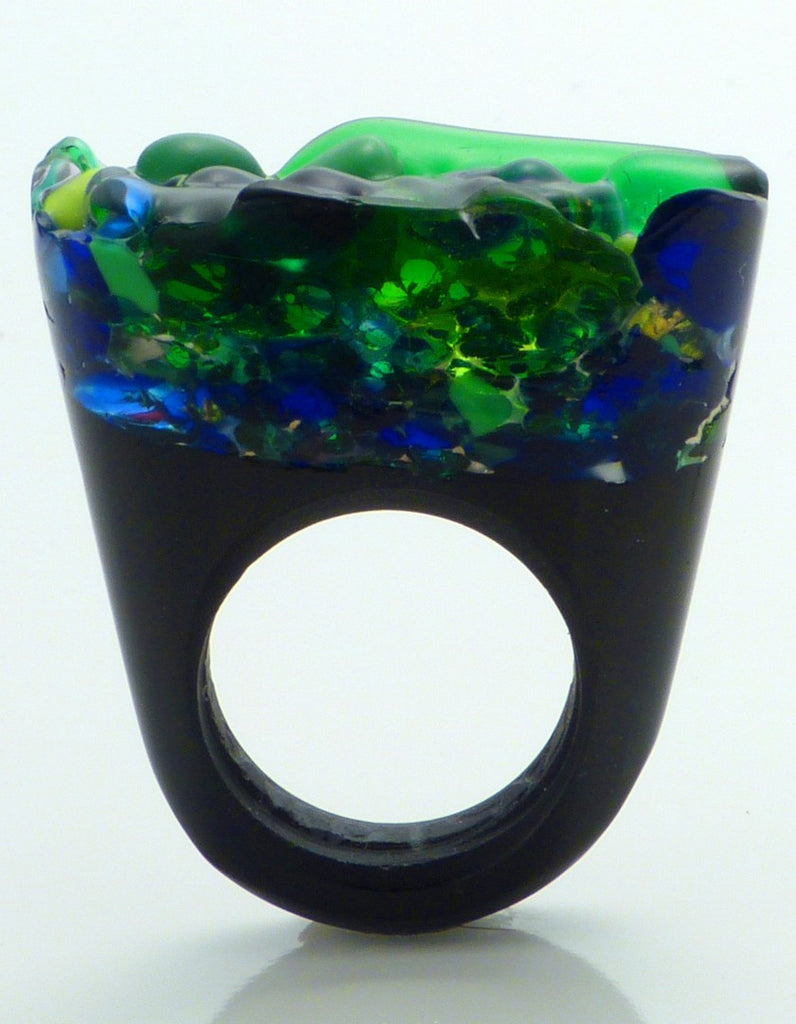 Murano Glass Ring, Green Night, Jewelry, Pasionae, Art Urbane