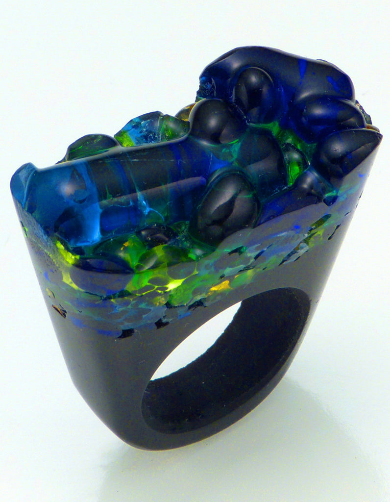 Murano Glass Ring, Green Night, Jewelry, Pasionae, Art Urbane