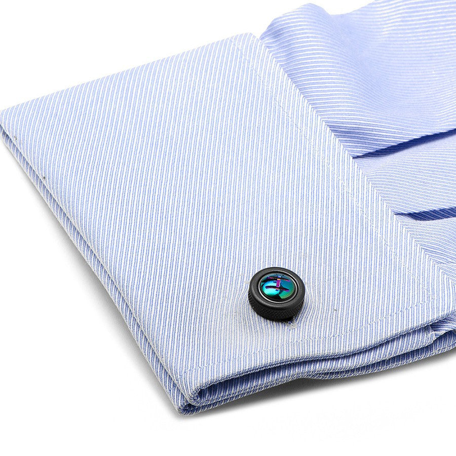 Round Matte Black and Scarab Cufflinks, Jewelry, HollenWolff, Art Urbane