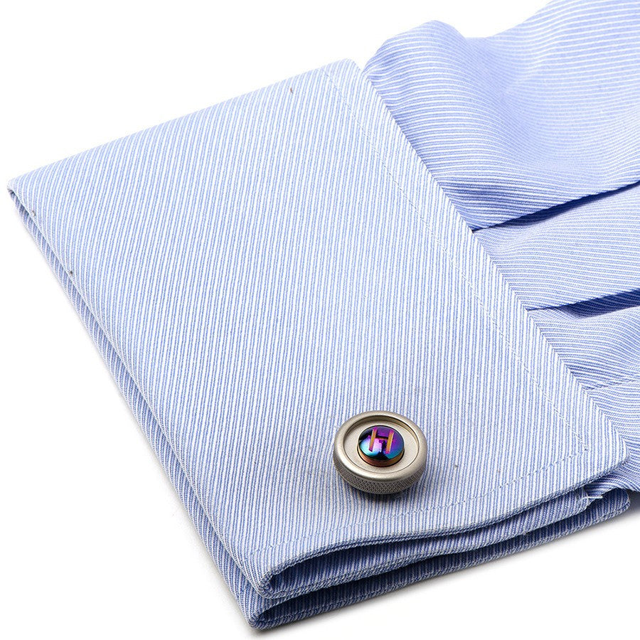 Round Brushed Chrome and Scarab Cufflinks, Design, HollenWolff, Art Urbane